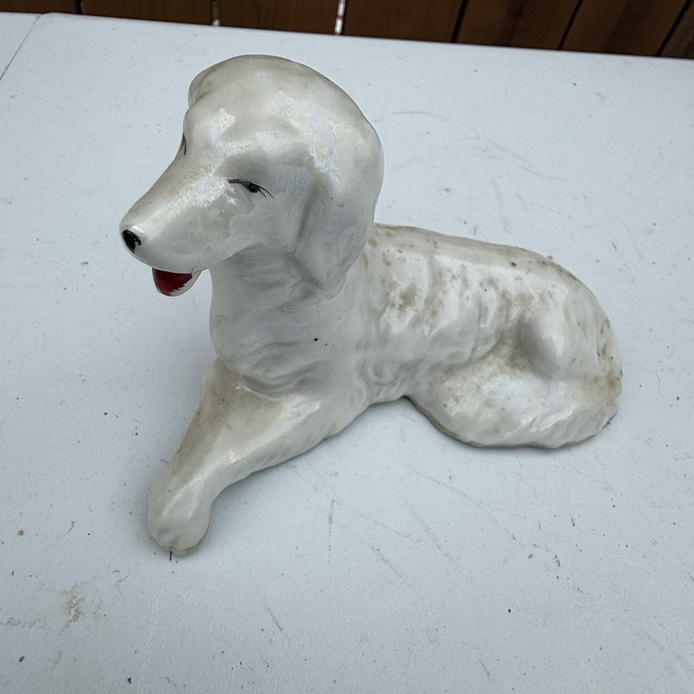 Vintage Porcelain Glazed White Dog Made In Japan.‎